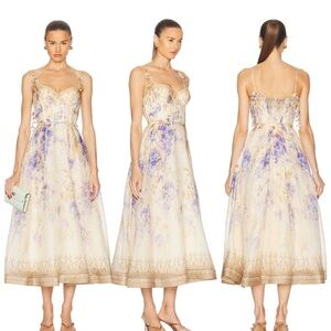 Zimmermann Dawning belted floral-print linen and silk-blend midi